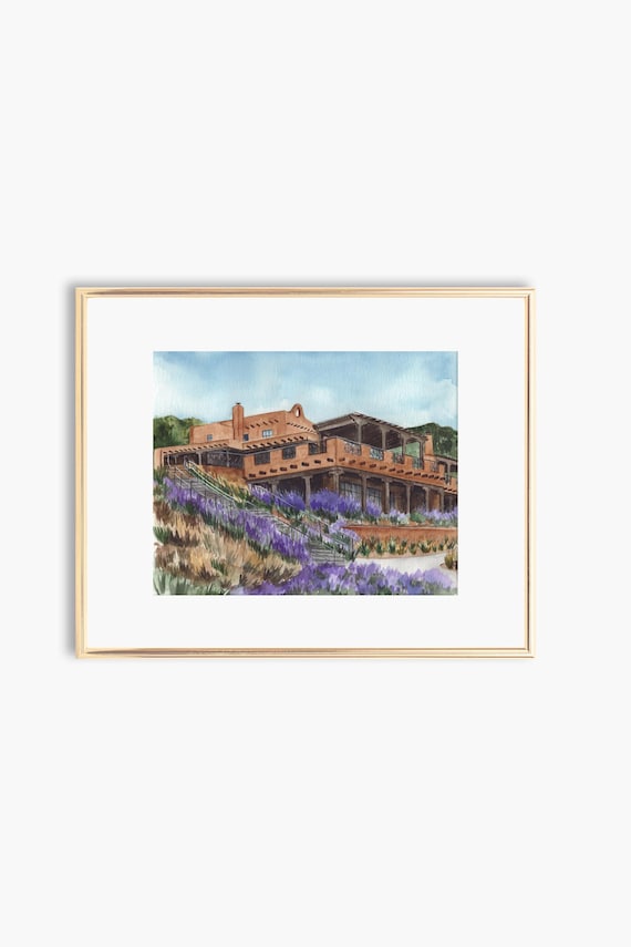 Santa Fe Bishops Lodge Adobe Watercolor Lavender Field Art Poster