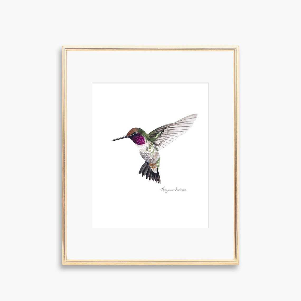 Hummingbird Watercolor Art Print, Whimsical Nursery Decor