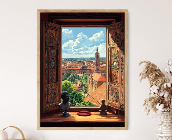 Benin City Wooden Window Illustration Nigerian Edo Carvings Royal Palace View