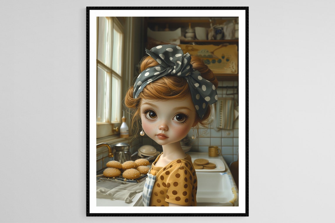 Cookie Girl Illustration Art Print Kitchen Decor Chef Poster Culinary Wall Art Food Lover Gift
