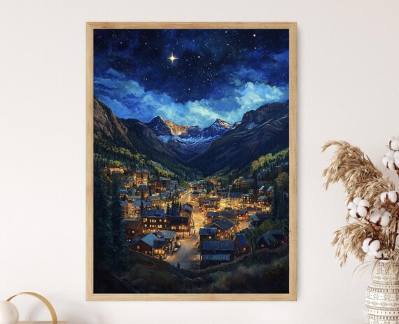 Telluride Night Scene, Charming Downtown Starry Sky