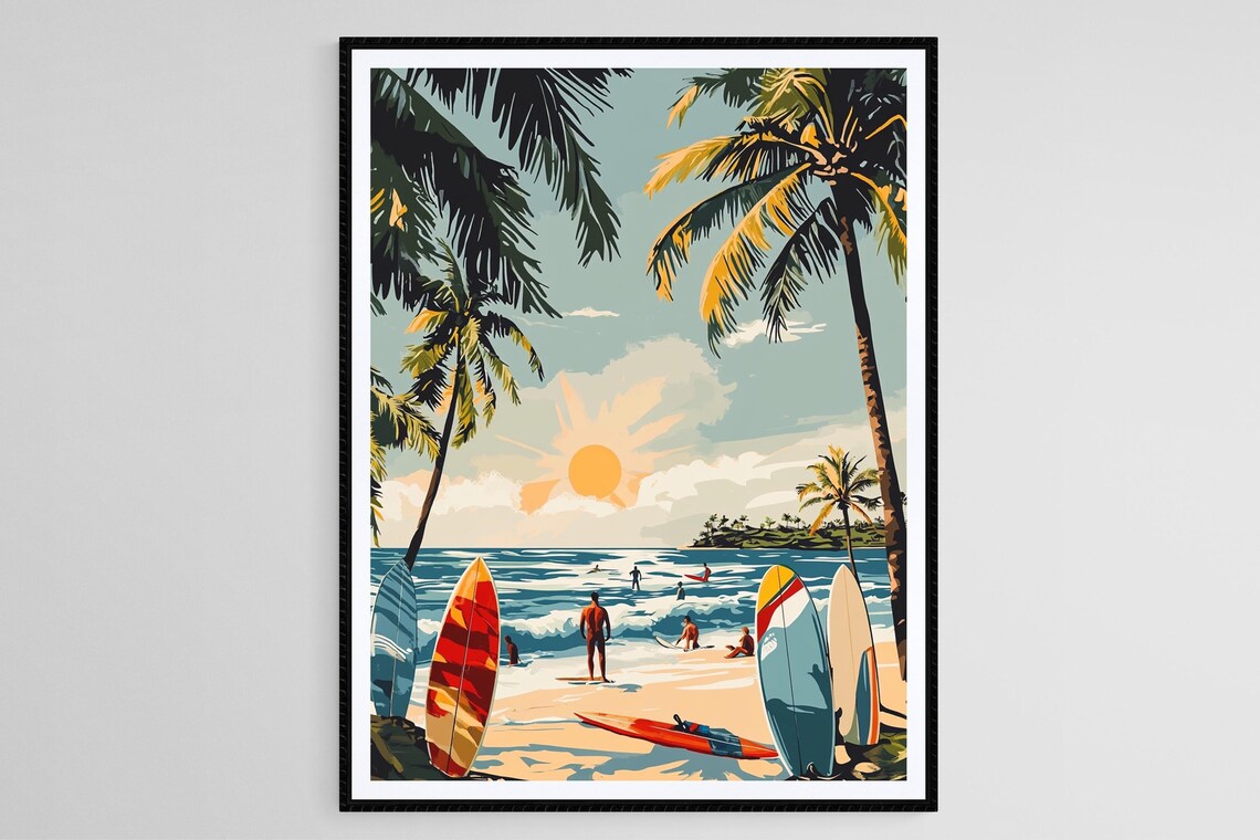 California Surf Scene, Surfers And Palm Trees