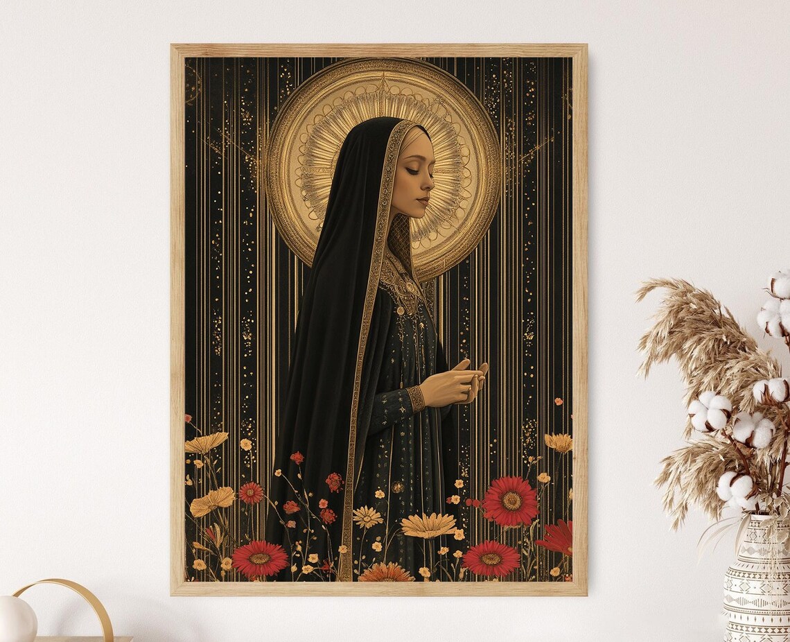 Saint Hildegard Of Bingen Floral Icon Art Print