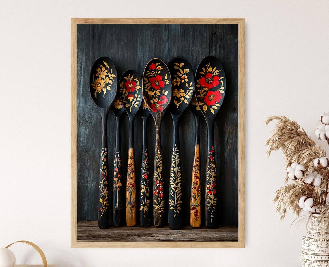 Russian Khokhloma Spoons, Traditional Craft Art Print