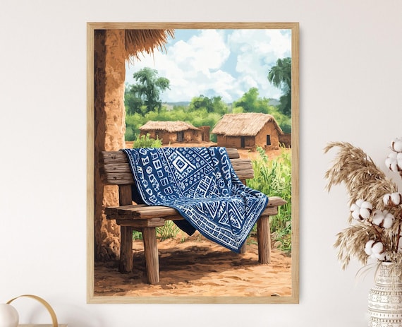 Nigerian Adire Textile Art Print Rustic African Pattern Poster