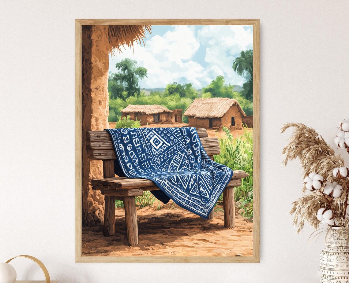 Nigerian Adire Textile Art Print Rustic African Pattern Poster