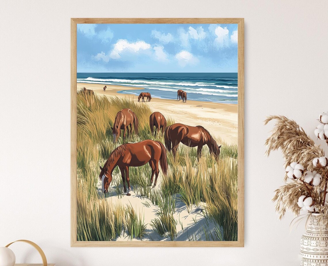 Assateague Island Wild Horses, Coastal Art Print