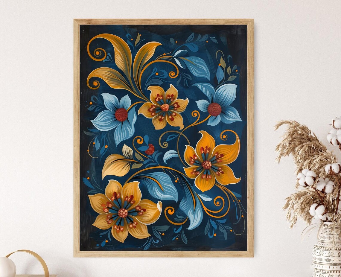 Norwegian Rosemaling Art Print, Traditional Decor