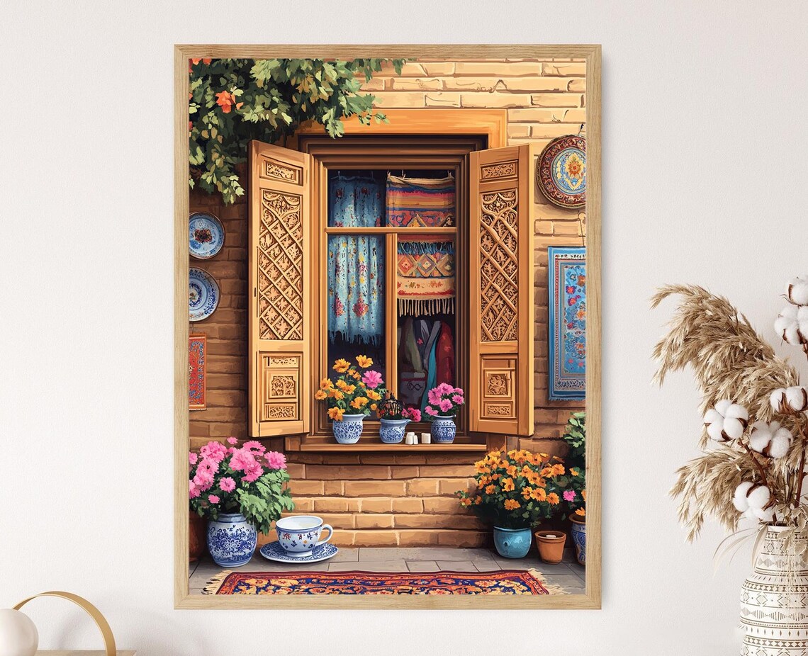 Tabriz Wooden Window Illustration, Historic Bazaar View