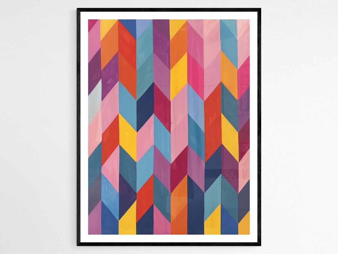 Colorful Tessellation Artwork Vibrant Geometric Shapes With Depth Stylish Wall Print For Office Decor Thoughtful Wedding Gift