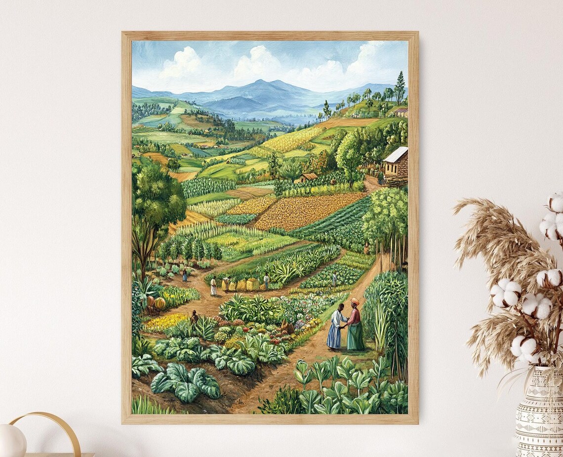 Ethiopian Farm Art Print Local Produce Scene African Agriculture Wall Art