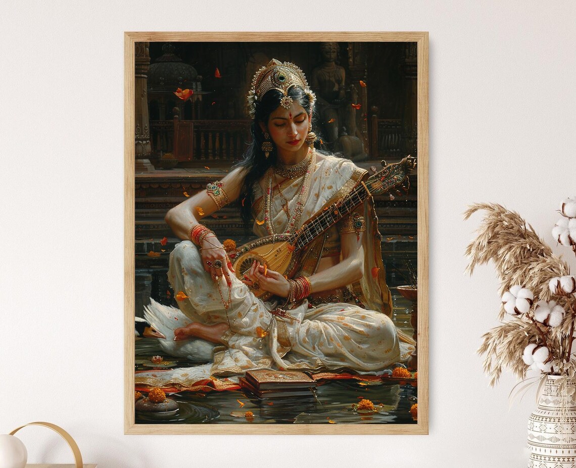 Saraswati Playing Veena, Goddess Of Knowledge