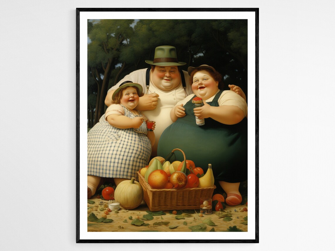 Joyful Whimsical Family Harvest Scene With Fruit Basket Art Poster