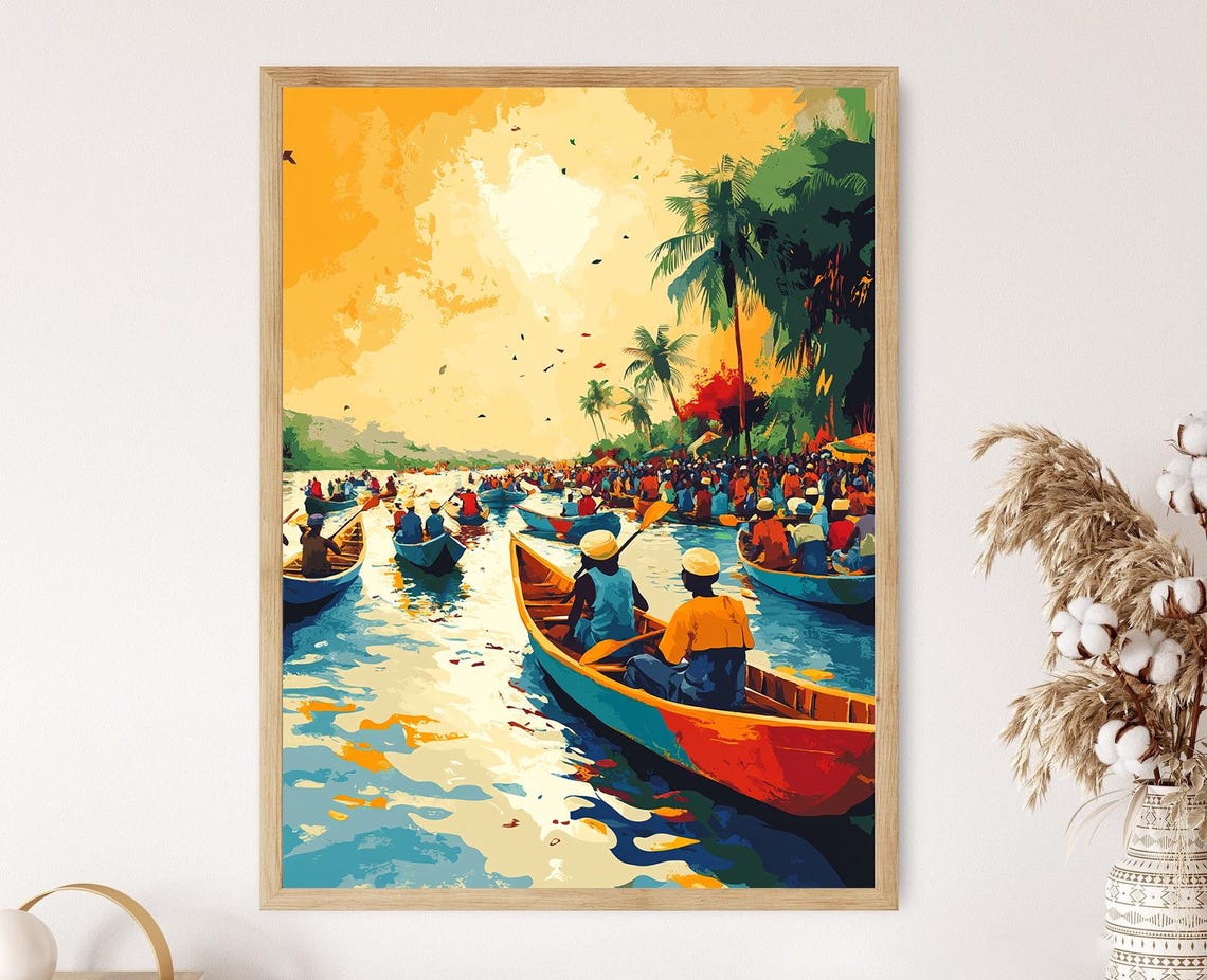 Argungu Festival Boat Race Art Print Nigerian Cultural Celebration River Scene Decor