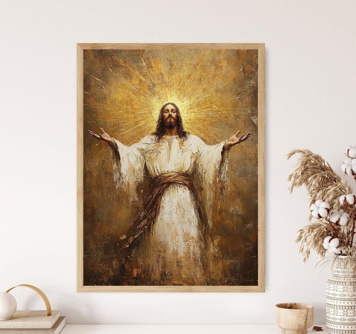 Jesus Christ With Open Arms Art Print, Christian Wall Decor