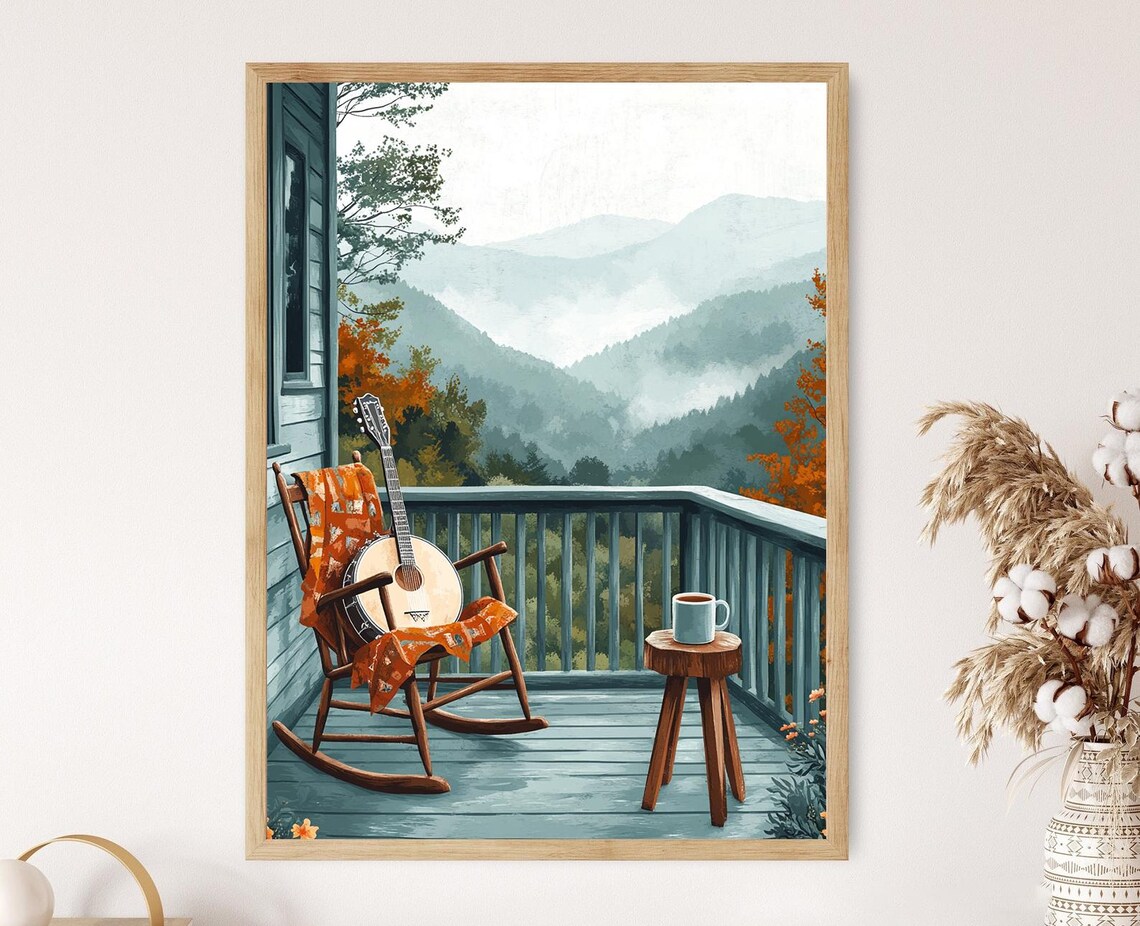 Appalachian Porch Scene, Folk Music Art Print