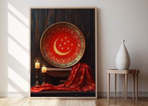 Islamic Decorative Plate With Star And Crescent Motifs Art Print Cultural Heritage Poster