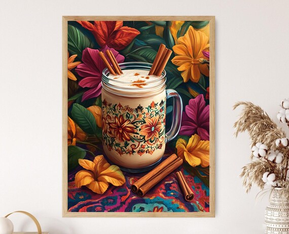 Mexican Horchata in Talavera Glass With Cinnamon Sticks Art Poster