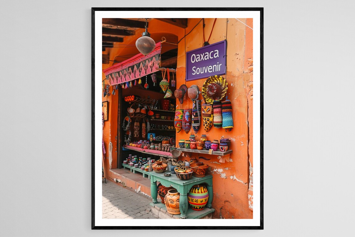 Oaxaca Souvenir Shop Corner With Hanging Ornaments and Bowls Poster
