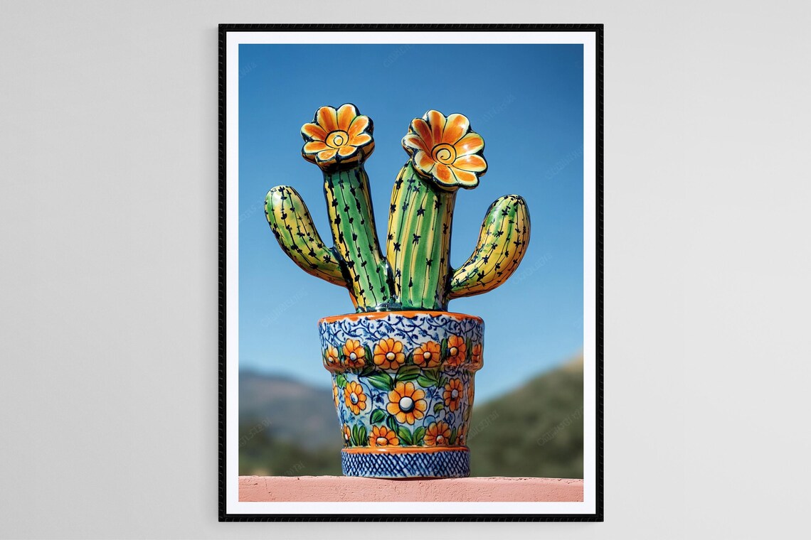 Talavera Cactus, Mexican Ceramic Decor Art Print