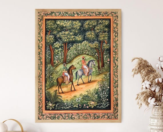 Rajput Hunting Scene Miniature Print Antique Indian Art Traditional Warrior Painting