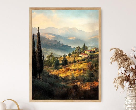 Troodos Mountains Art Print Cyprus Pastel Landscape With Village