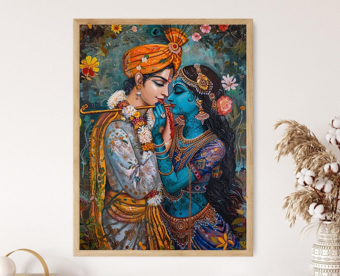 Radha Krishna Art Print Indian Mythological Artwork