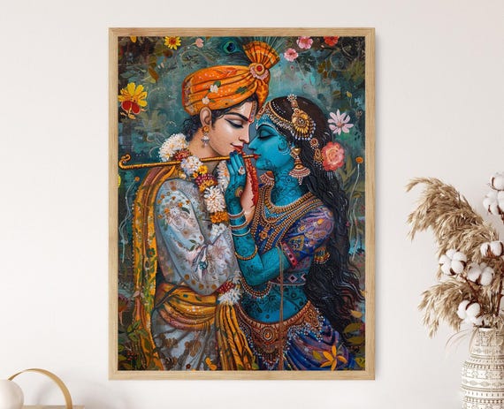 Radha Krishna Art Print Indian Mythological Artwork