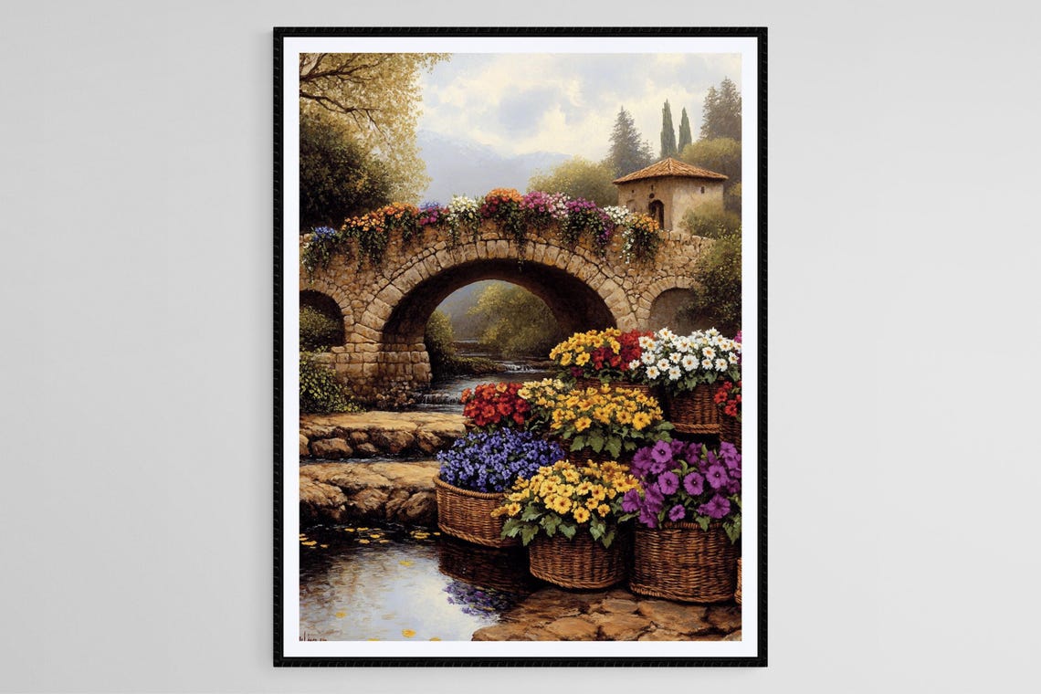 Flower Market By Stone Bridge Vintage Floral Art Print