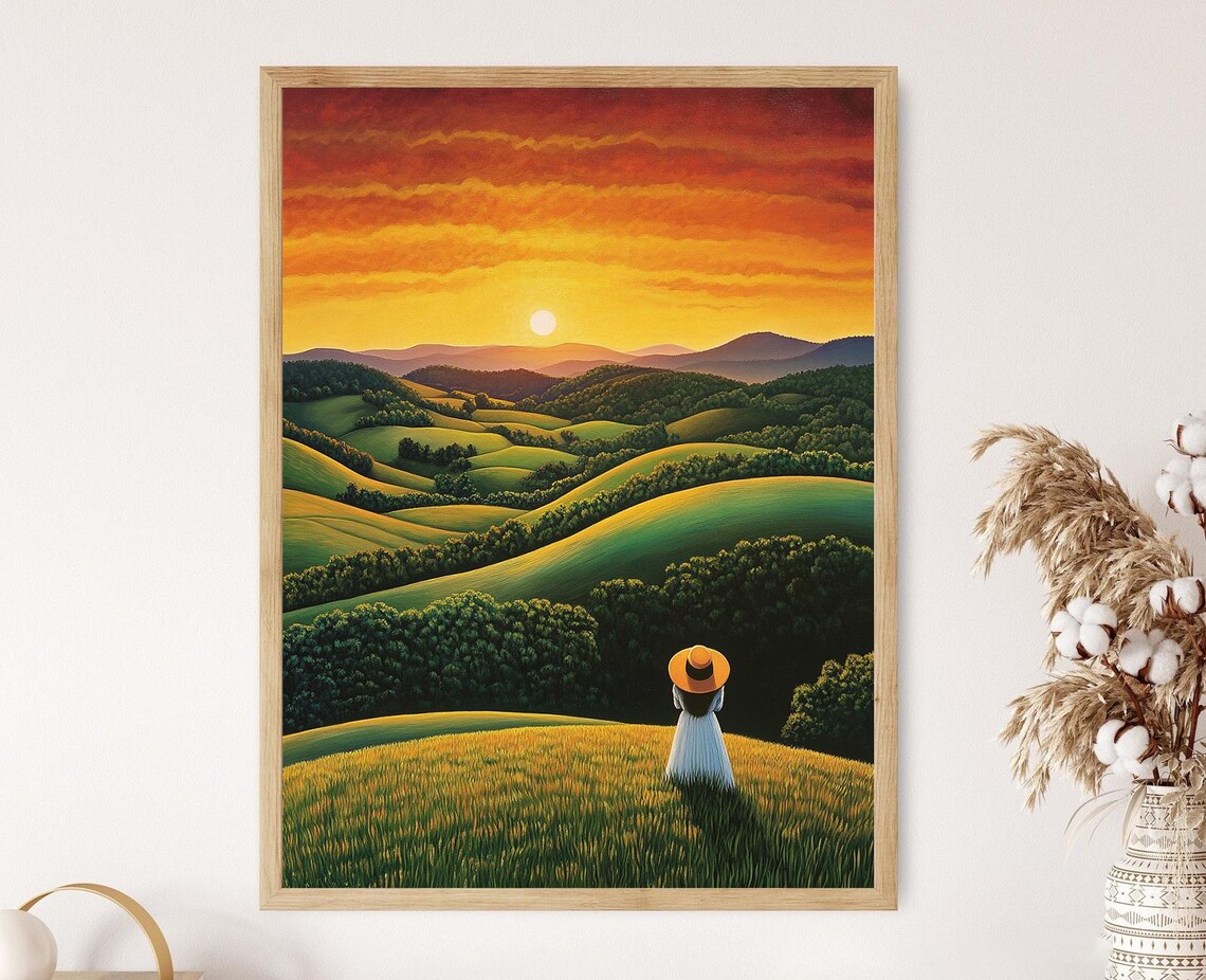 Alabama Sunset Landscape Art Print, Southern Charm