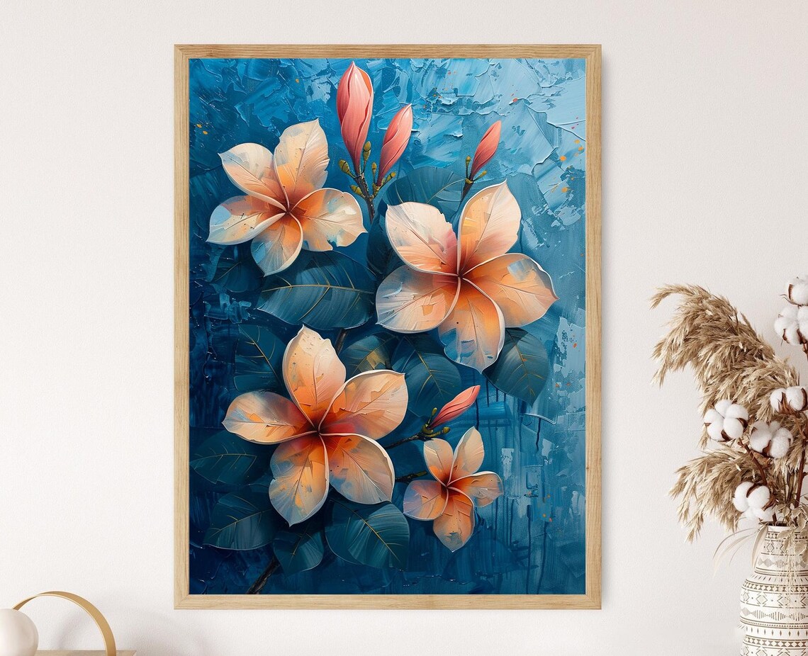 Plumeria Tropical Flower Painting, Coastal Wall Art Print