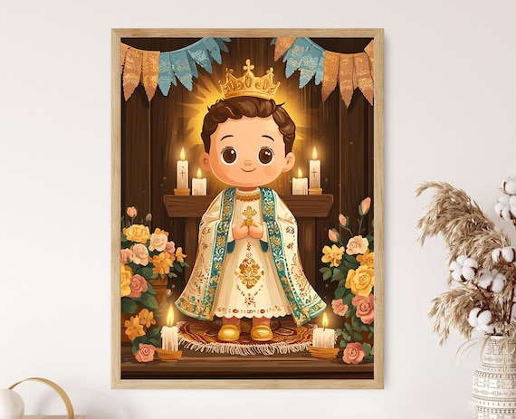 Adorable Nino Dios Baby Jesus With Golden Crown Altar Scene Poster