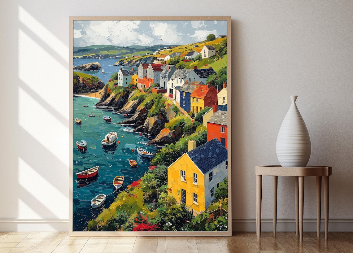 Dingle Harbor Scene, Colorful Coastal Town Art Print