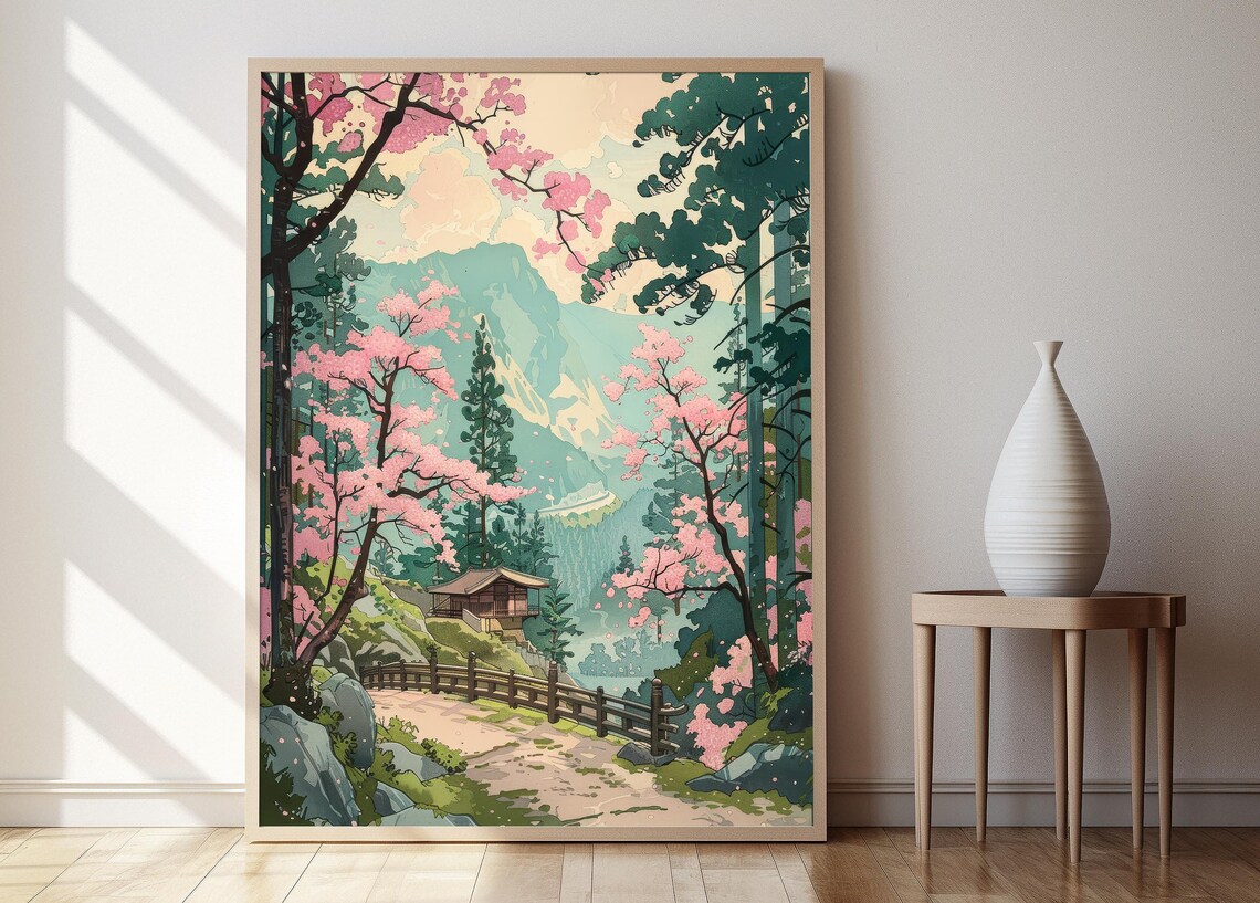Yoshida-Inspired Mountain Landscape Art Print