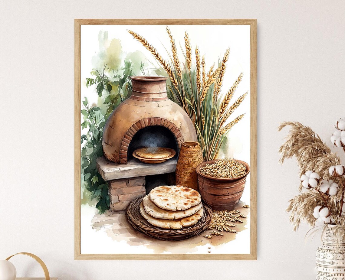 Egyptian Clay Oven Art Print, Traditional Flatbread