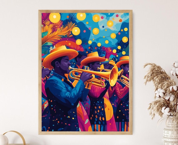 Colombian Porro Brass Band Trumpet Players Festival Celebration Poster