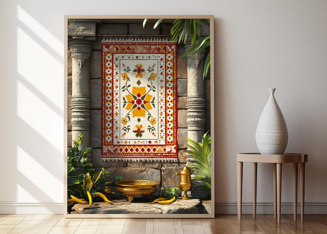 South Indian Kolam Tapestry Fine Print Geometric Decor Poster