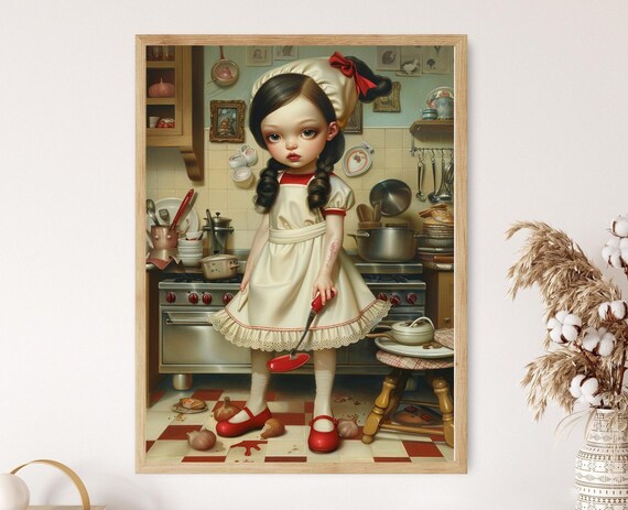 Little Chef Girl Vintage Kitchen Whimsical Culinary Wall Art