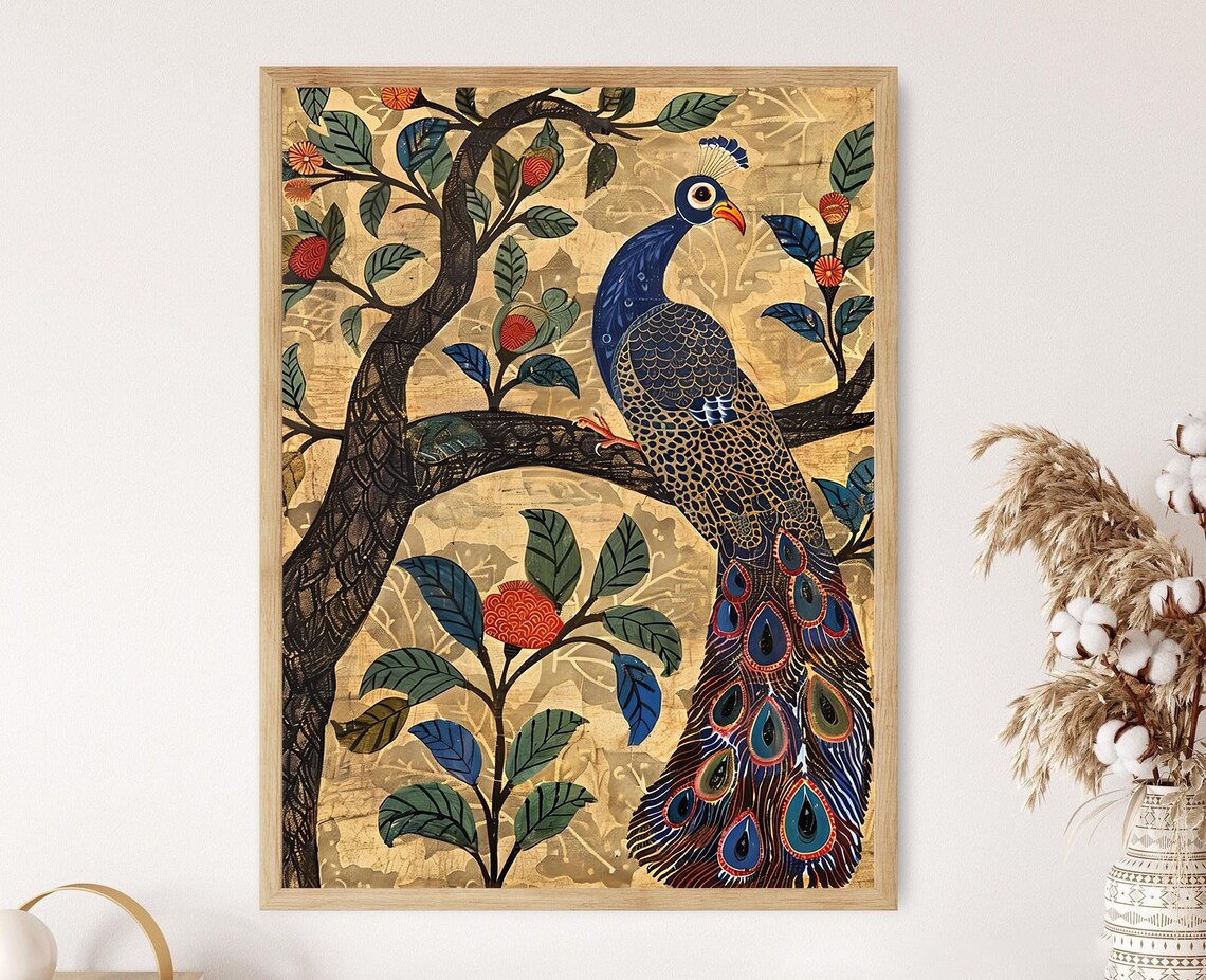 Kalamkari Textile Art Print, Global Decor Gift