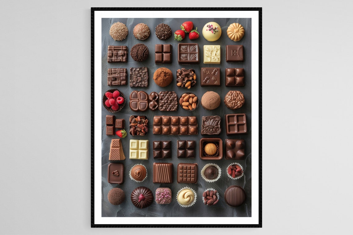 Dark Chocolate Squares Art Print Gourmet Kitchen Decor