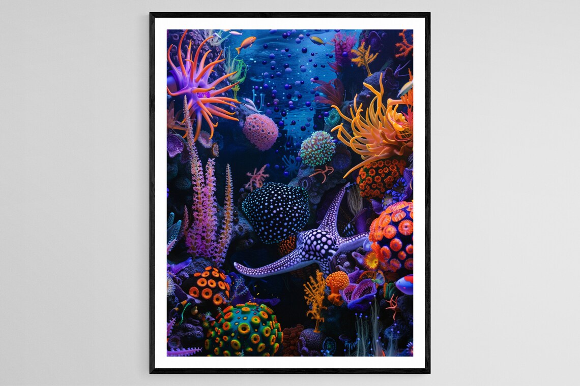 Whimsical Dotted Underwater Scene, Playful Painting