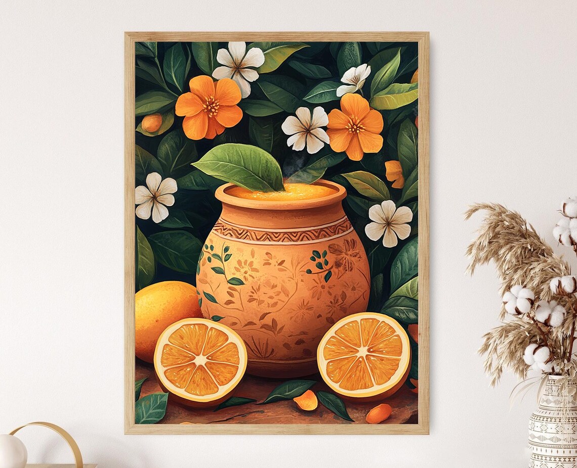 Bael Sherbet Art Print Clay Pot With Tribal Art Motifs