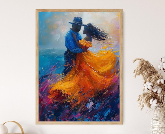 Puerto Rican Bomba Y Plena Dance Couple Swirling Skirt Art Poster