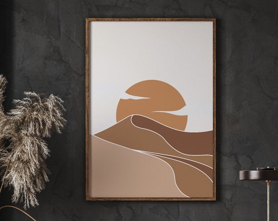 Sunset Desert Print Boho Scenery Wall Art Warm Color Brown Tone Minimalist Poster Instant
