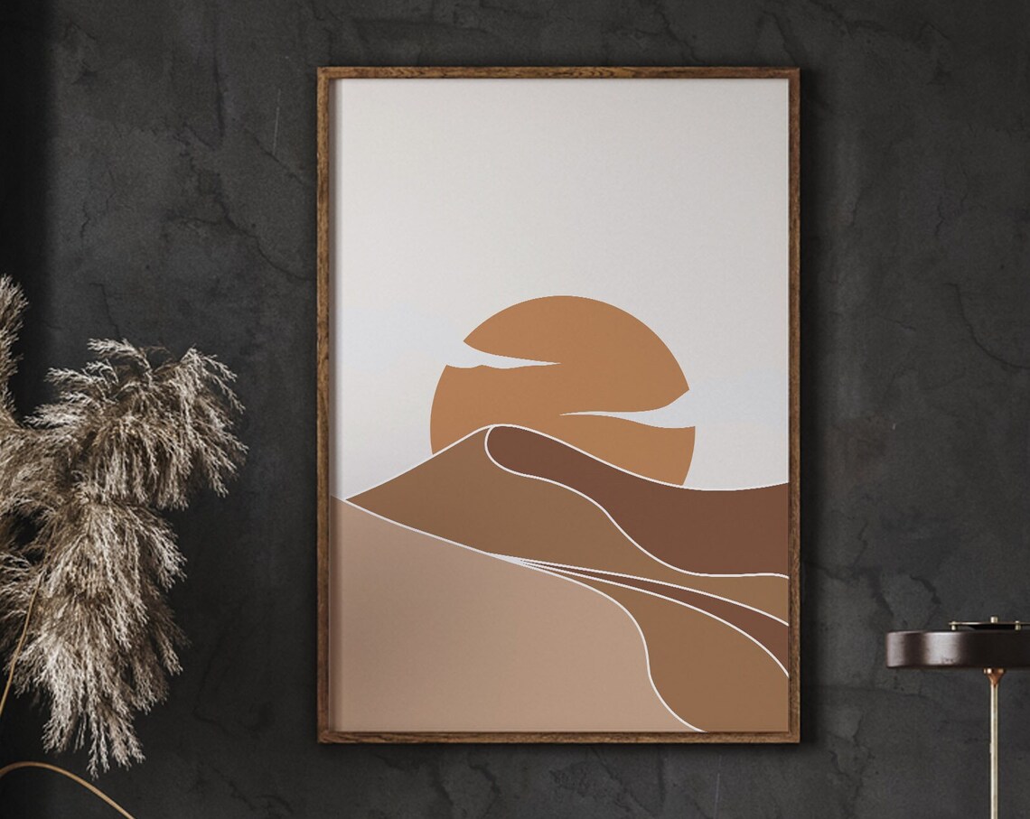 Sunset Desert Print Boho Scenery Wall Art Warm Color Brown Tone Minimalist Poster Instant