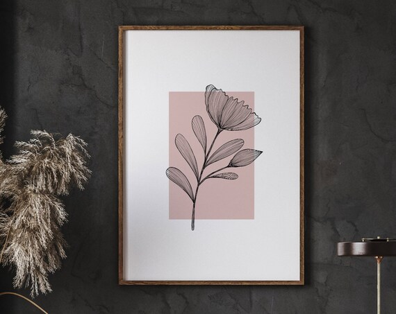 Blush Fine Line Flower Botanical Minimalist Line Art Wall Poster