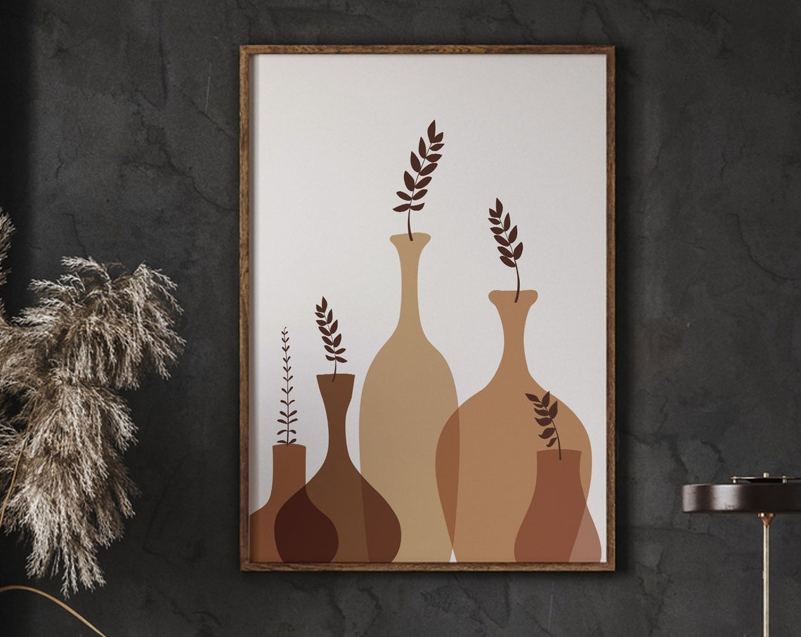 Abstract Terracotta Vase Still Life Boho Botanical Art Poster