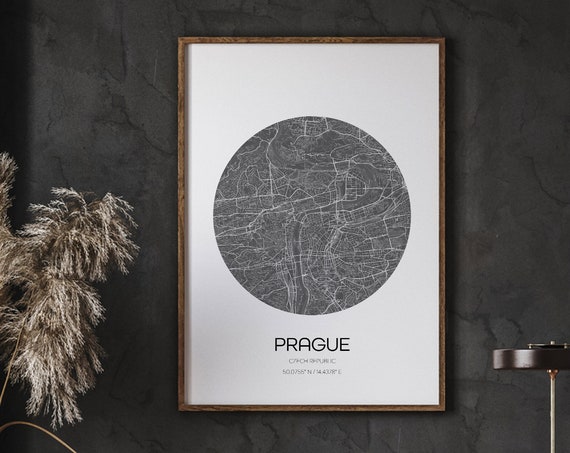 Prague Map, Modern City Art Print