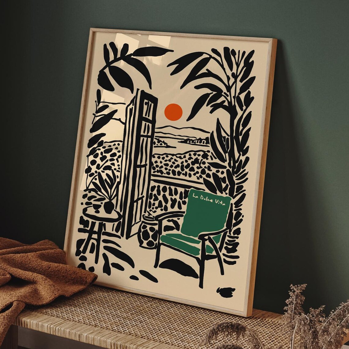 La Dolce Vita Italian Terrace Green Chair Sunset View Decor Poster