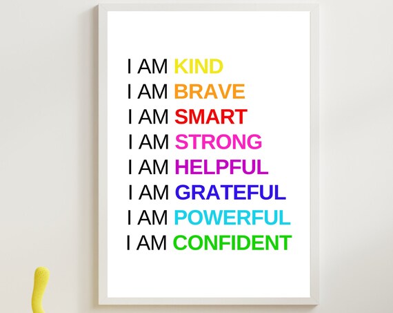 Rainbow Kids Affirmations I Am Kind Brave Smart Confidence Poster